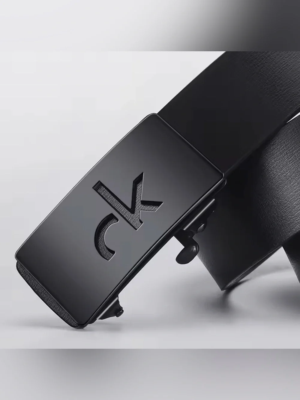 CK Style Matte Black Ratchet PU Leather Belt - Men